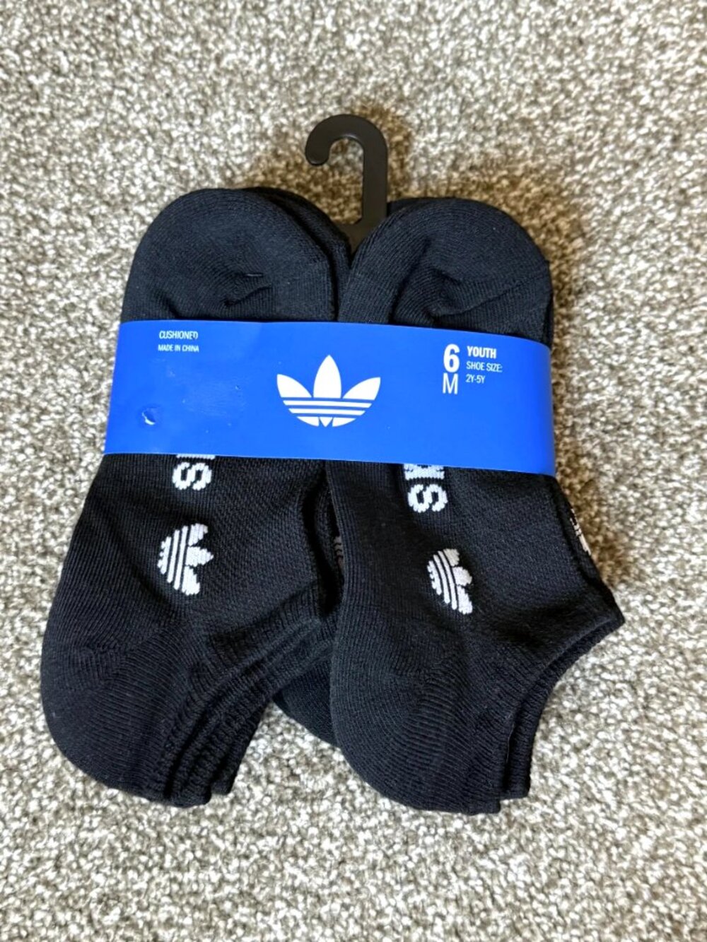 Adidas Originals Youth Cushioned Low-Cut No-Show Socks 6-Pack Black NWT